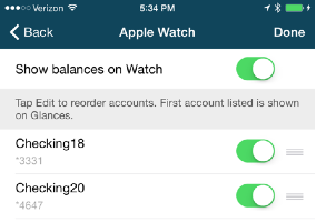 Show balances on watch menu screenshot
